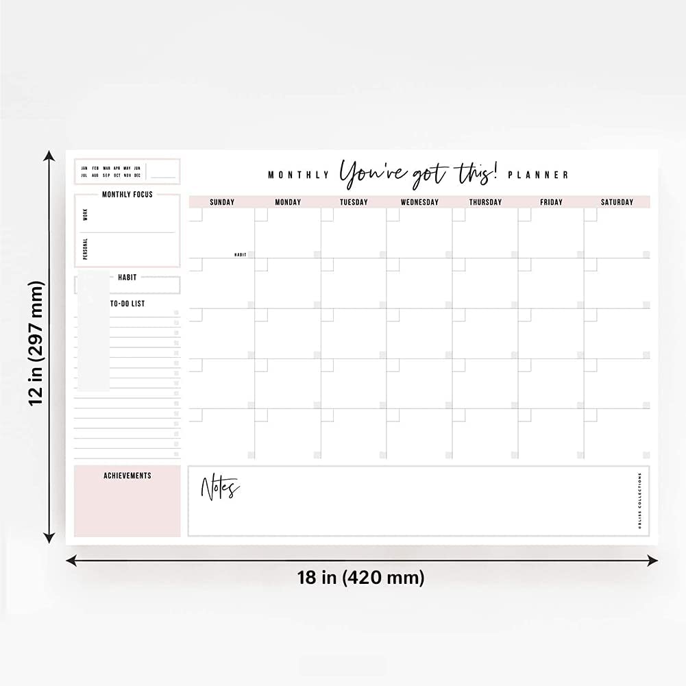 Bliss Collections Monthly Planner, "You've Got This", Undated Desk Calendar and Planner for Organizing and Scheduling Tasks, Productivity Tracker, Goals, Notes and To-Do Lists, 12"x18" (18 Sheets) - Image 4